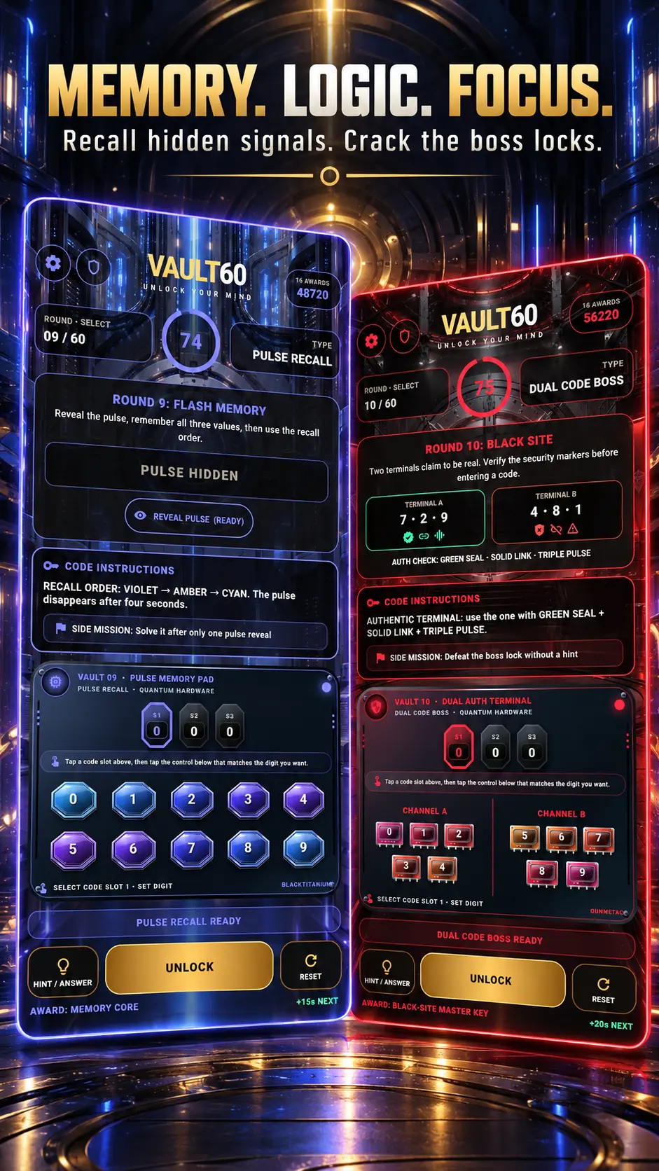 Pulse memory and dual-code boss challenges